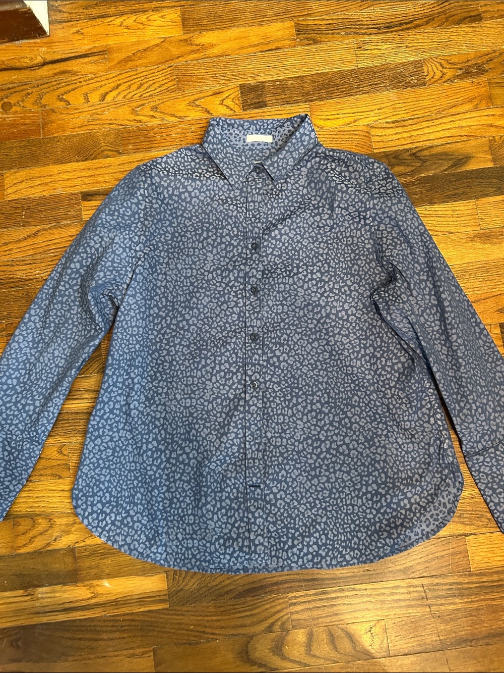 Chico's Slate Blue Leopard-Print Button-Down Shirt